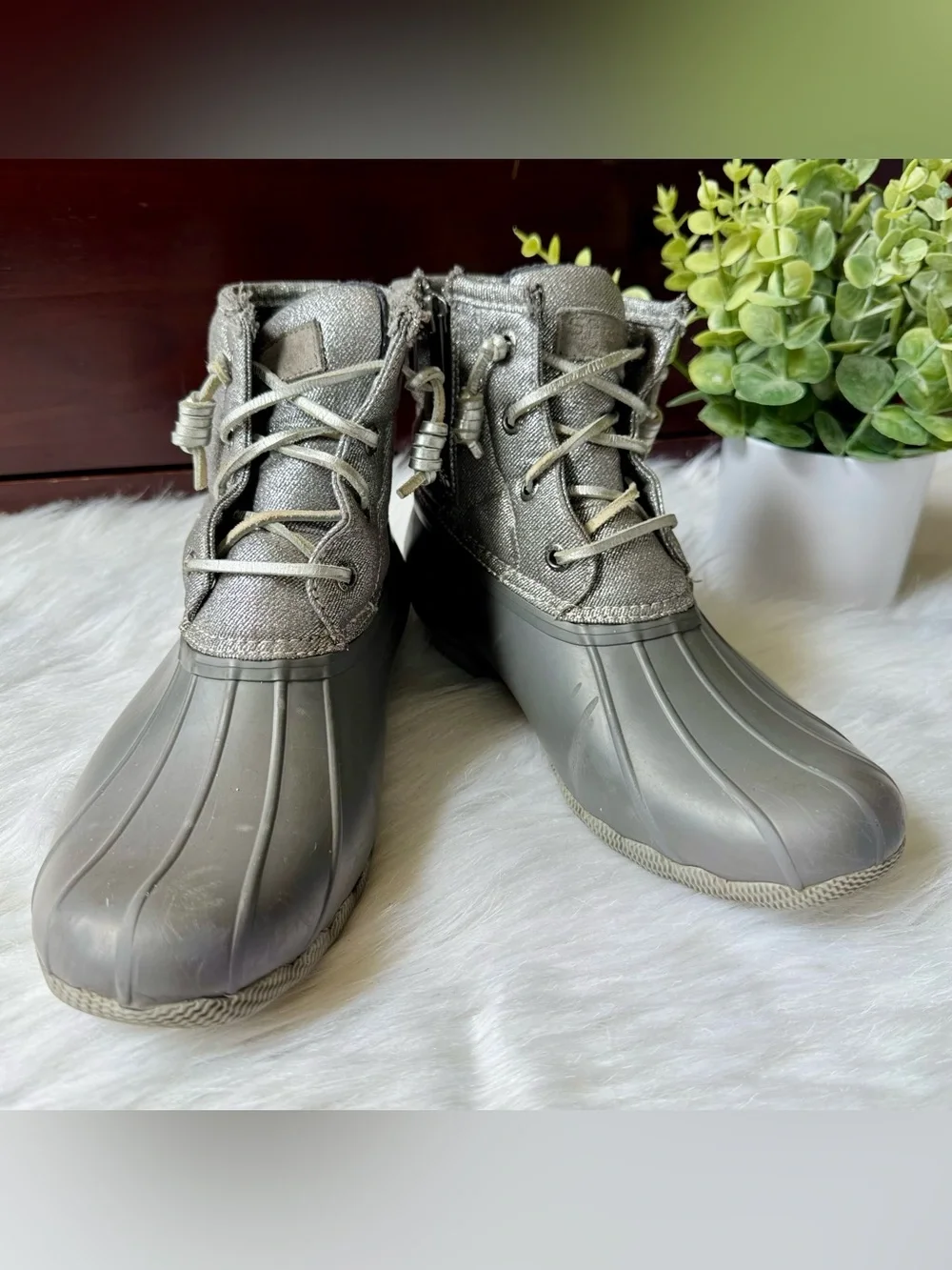 Preppy Fall Sperry Saltwater Waterproof Duck Boots‎ Gray 7.5